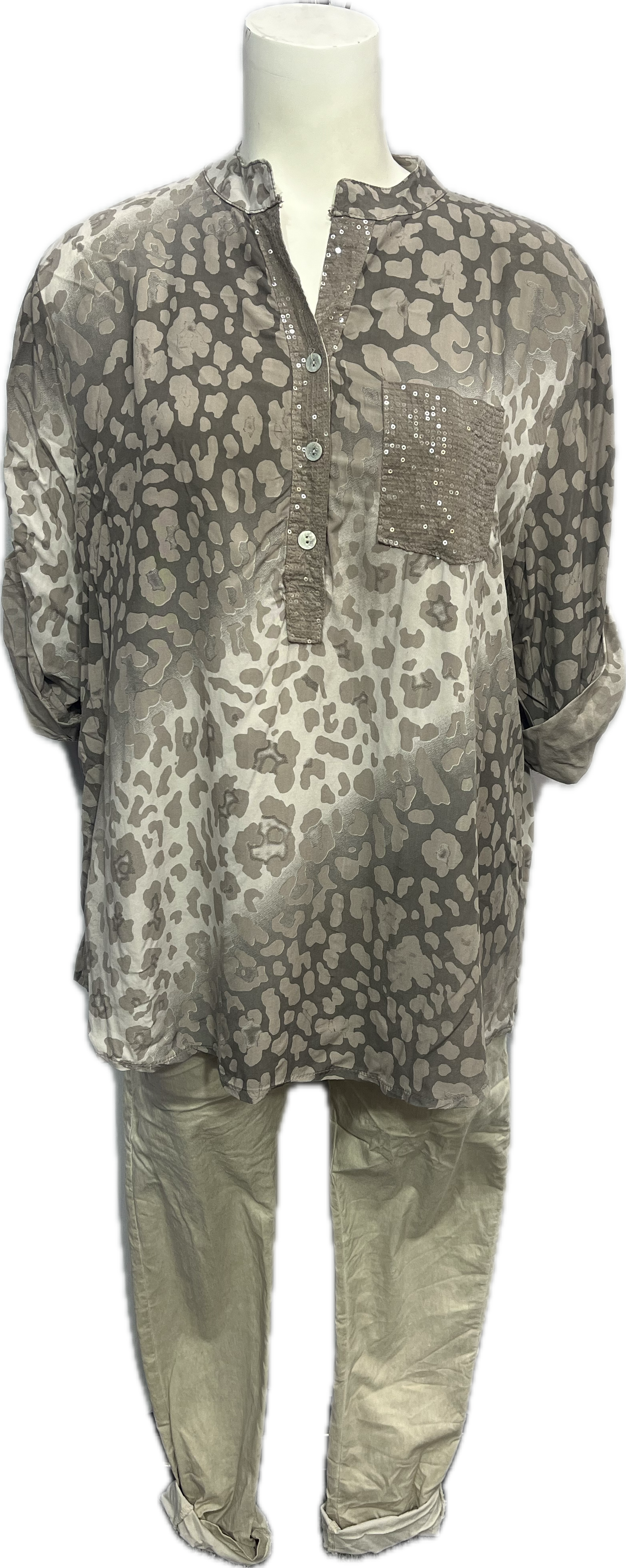 Viscose Leopard Print Sequin Pocket Top