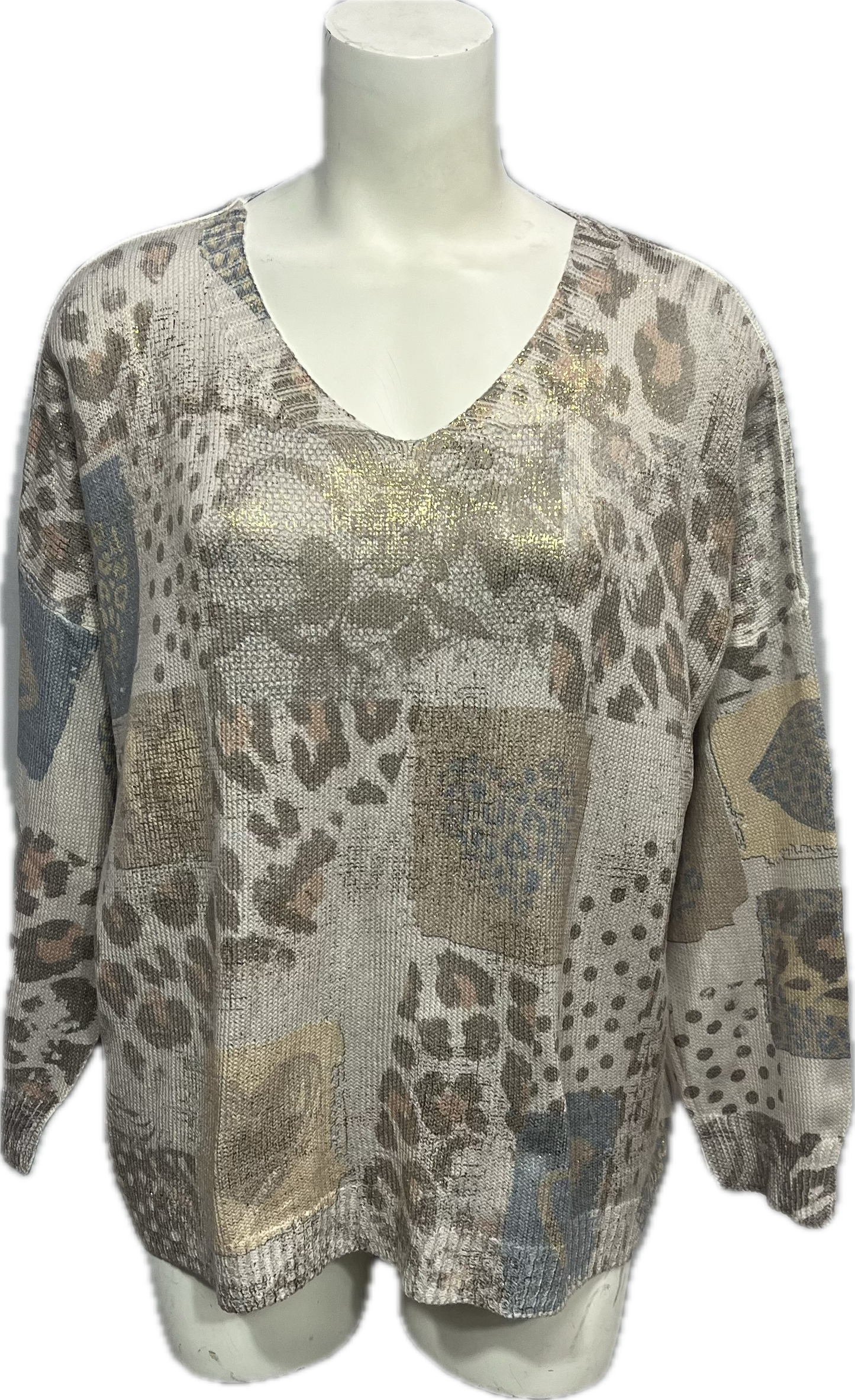 Long-sleeves Print Silk Top