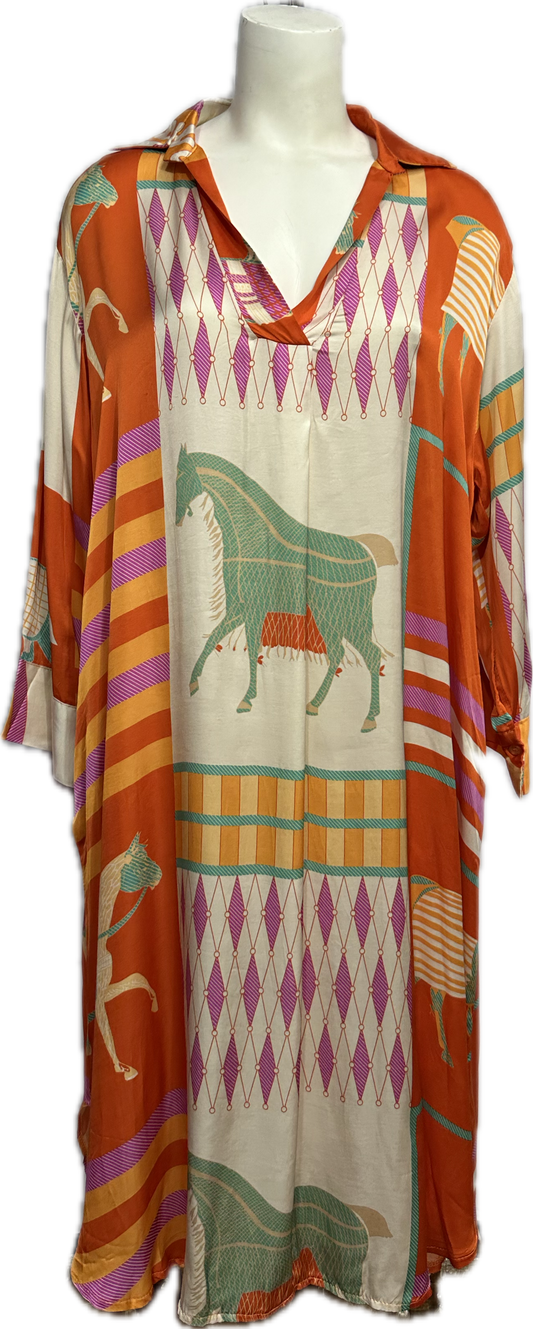 Abstract Horse Print Silk Dress