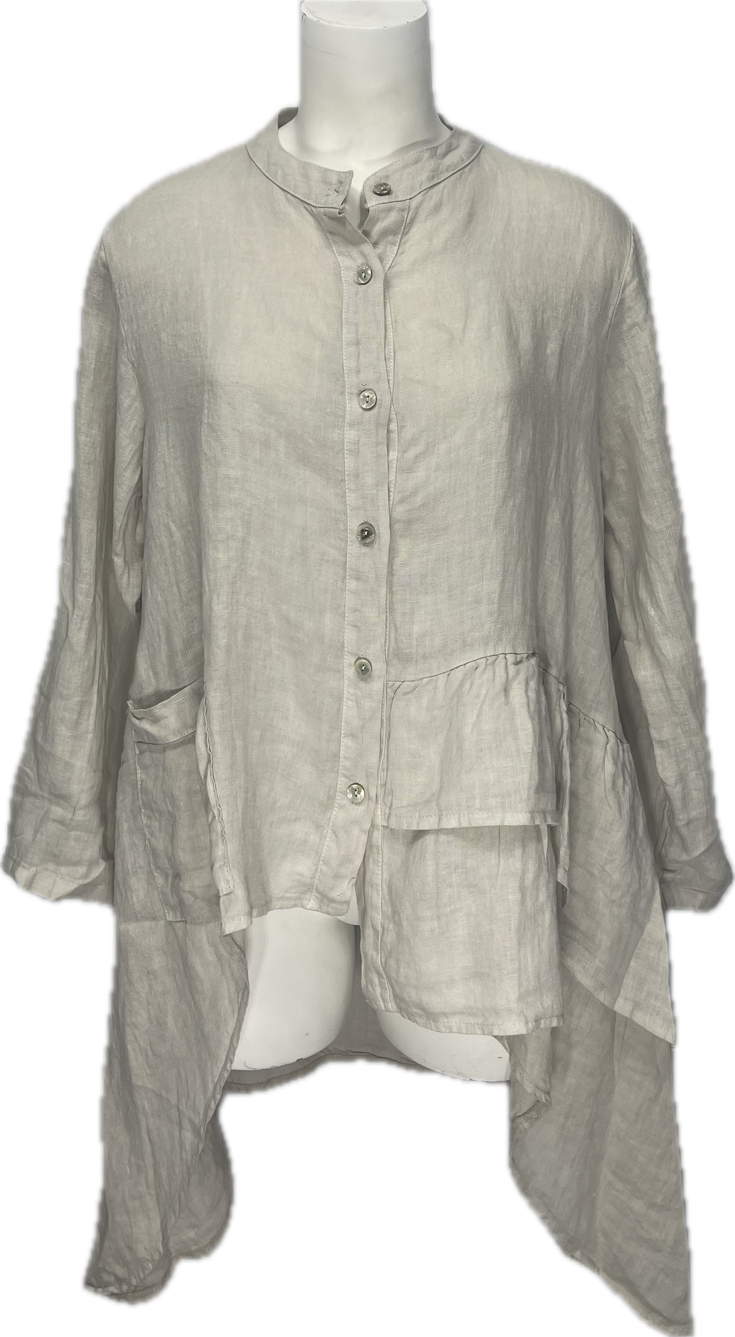 Linen High-Low Button-Up Shirt