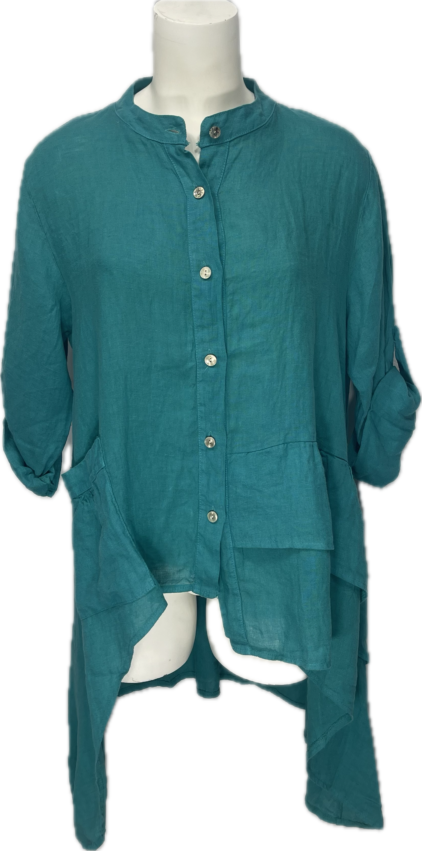 Linen High-Low Button-Up Shirt