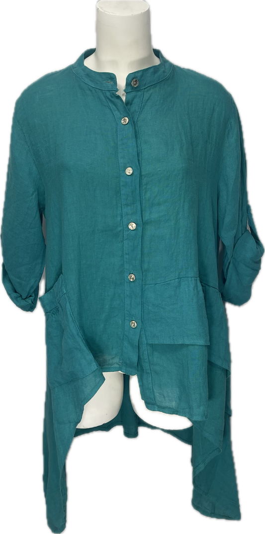 Linen High-Low Button-Up Shirt