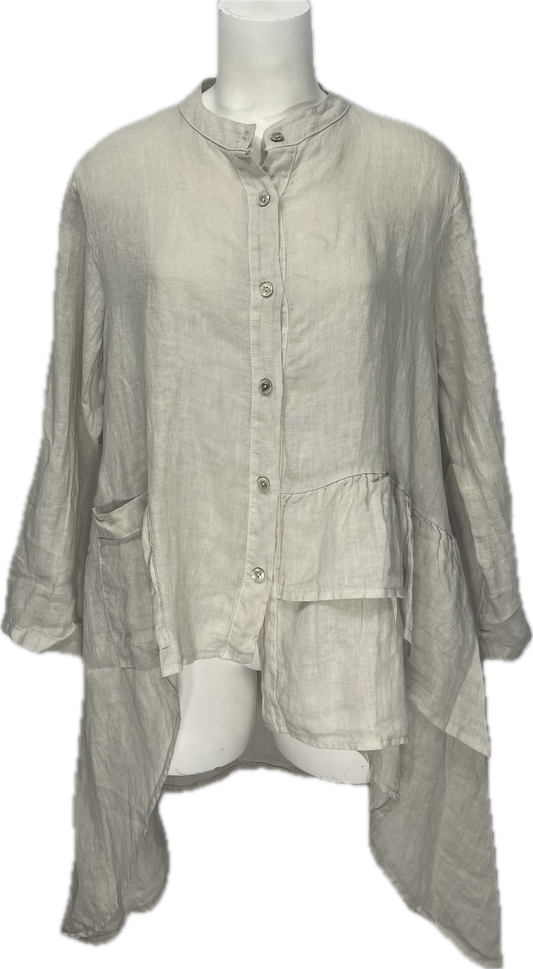 Linen High-Low Button-Up Shirt