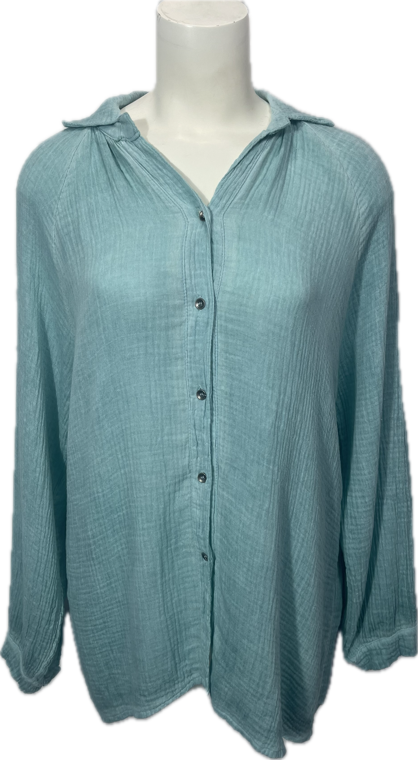 Crinkled Cotton Button-Up