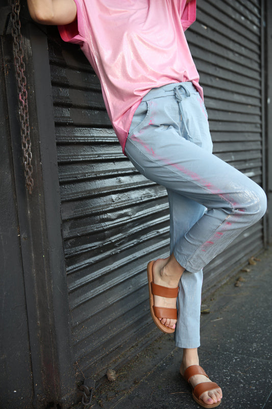 Silver Foil Tinted Stretch Pants