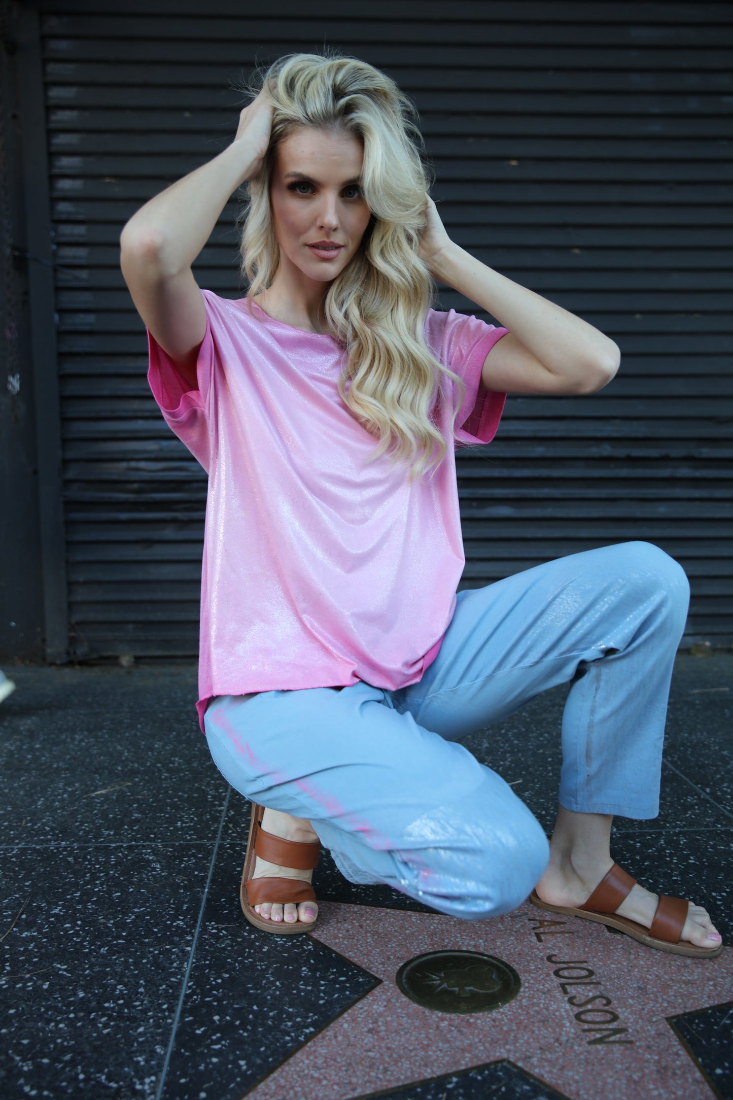 Silver Foil Tinted Stretch Pants