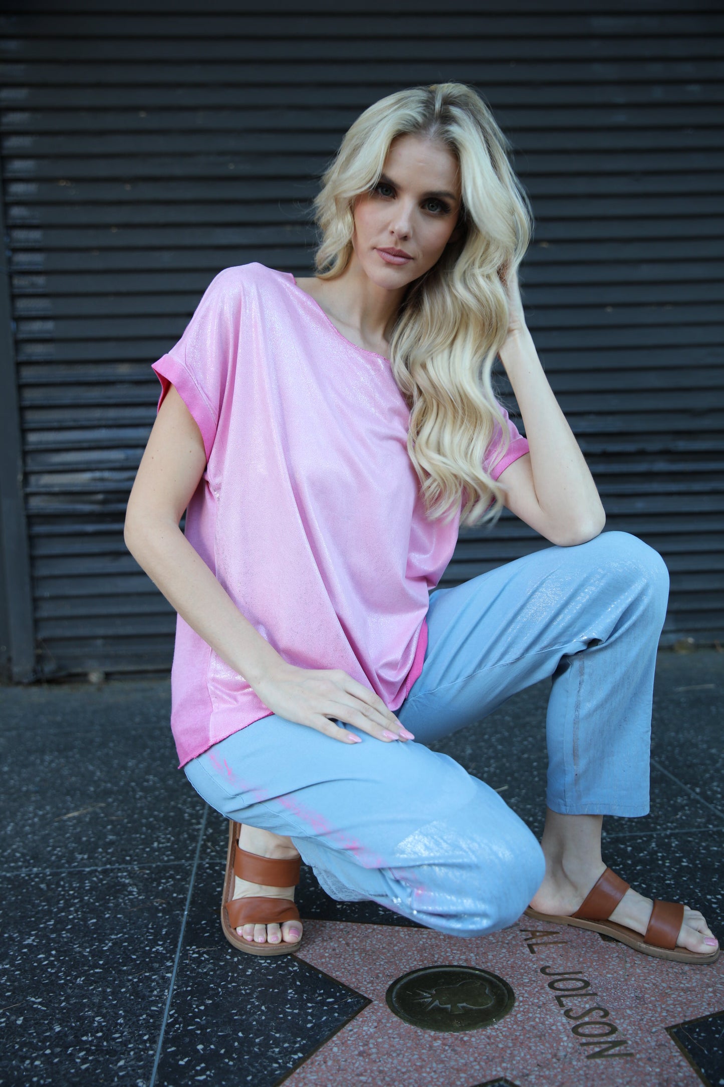 Silver Foil Tinted Stretch Pants