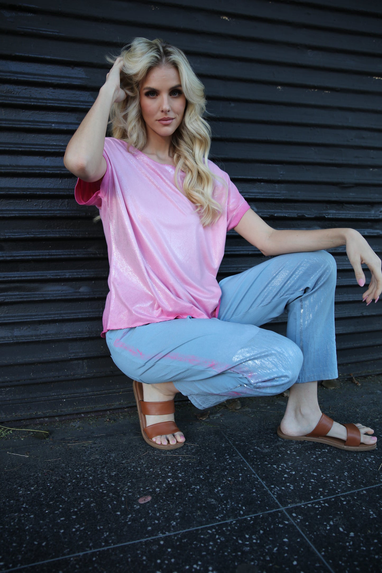 Silver Foil Tinted Stretch Pants