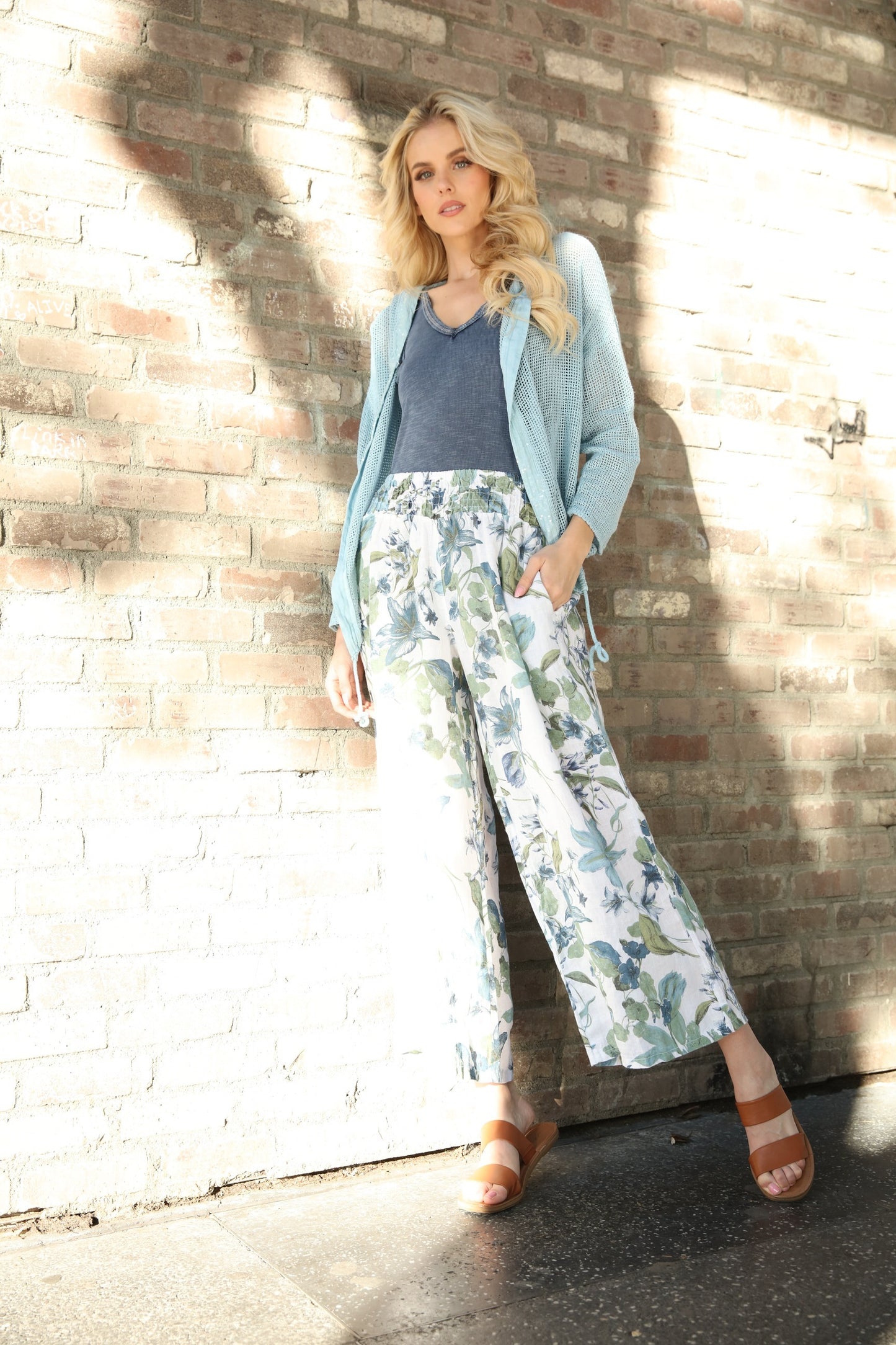 Blue Lilies Linen Pants