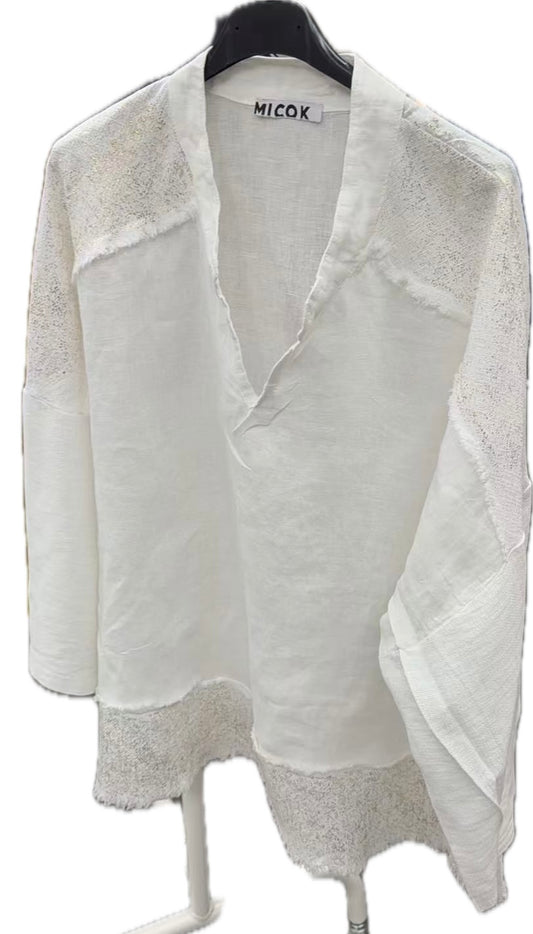 Linen Mesh V-neck Top