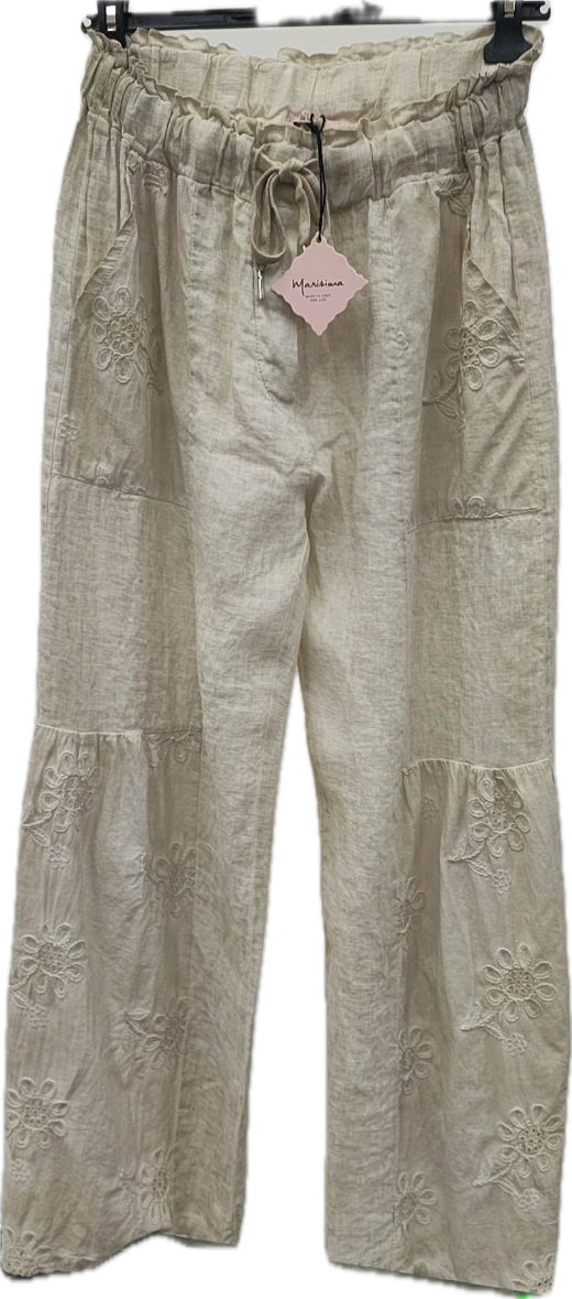 Linen Floral Embroidery Pants
