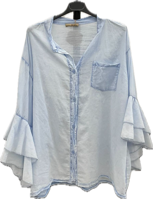 Cotton Ruffle-sleeves Top