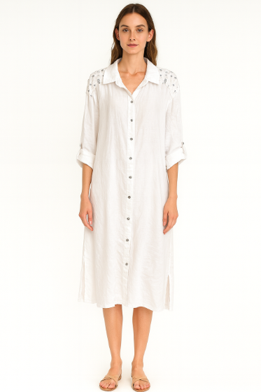 Linen Sequin Button-down Dress