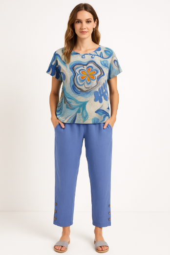 Linen Ankle-Stitch Button Pants