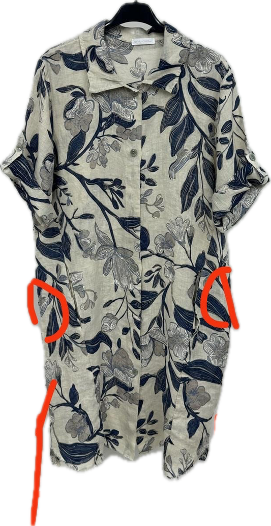 Botanical Button-Down Linen Dress