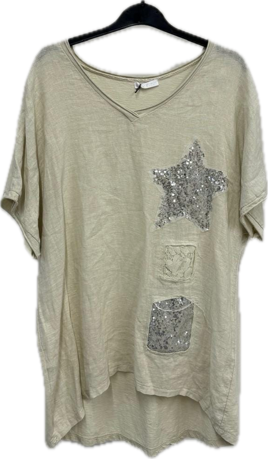 Linen Sequin Star Top