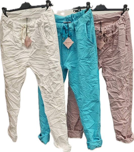 Sequin Lace Trim Stretch Joggers