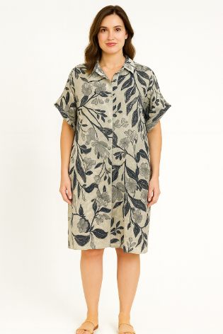 Botanical Button-Down Linen Dress