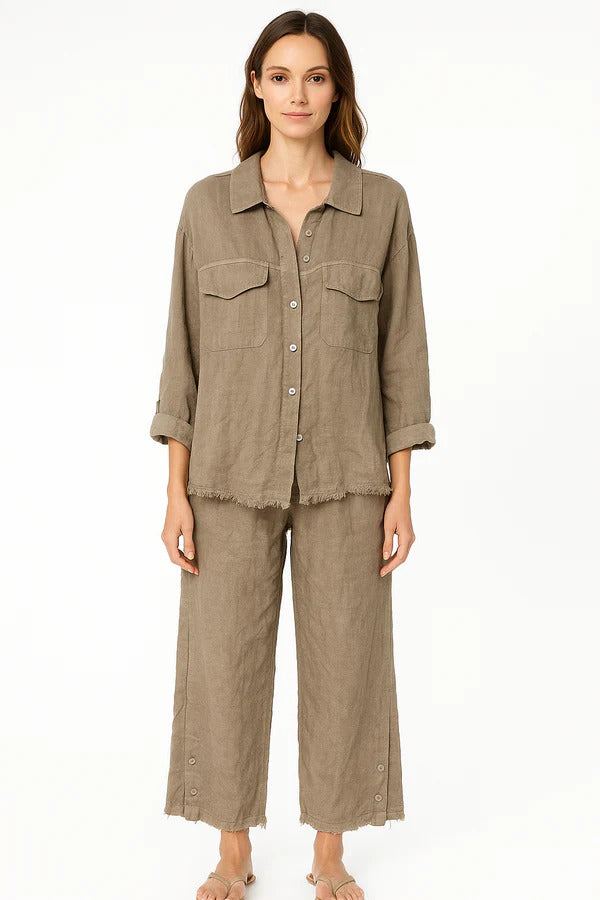 Linen Ankle-Slit Button Pants