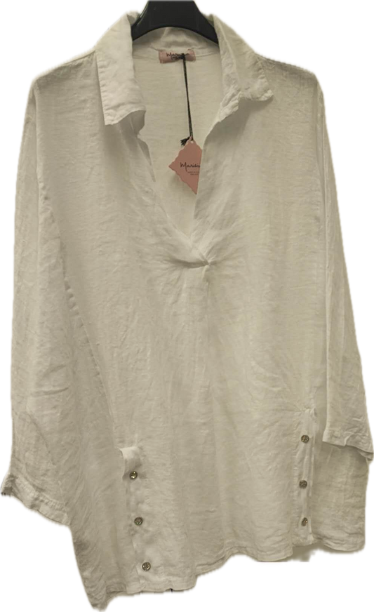 Relaxed Linen Grommet V-Neck Top