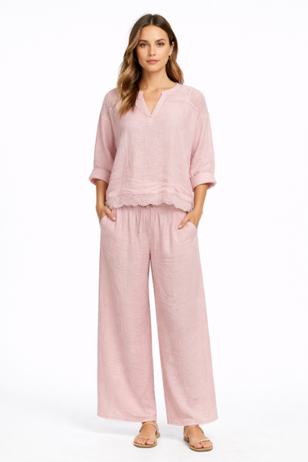 Linen Mesh V-neck Top