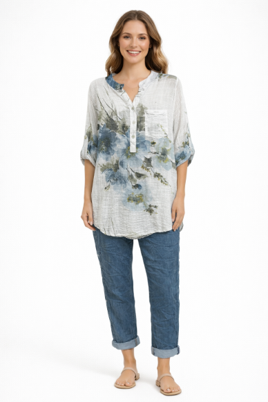 Blue Flora Cotton Top