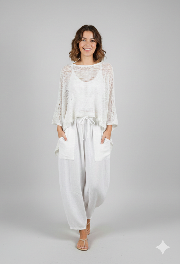 Linen Fringe-neck Top