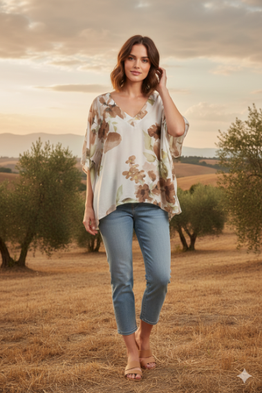 Watercolor Floral V-Neck Blouse