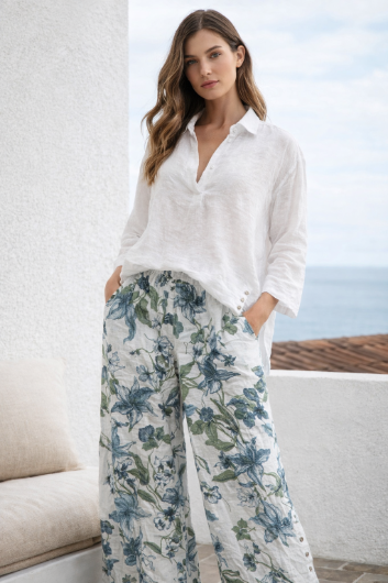 Relaxed Linen Grommet V-Neck Top