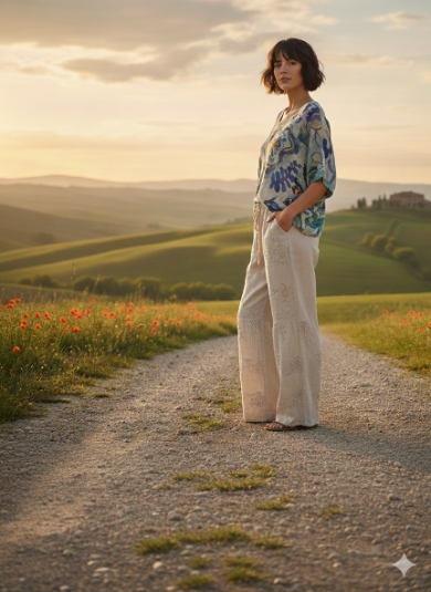 Linen Floral Embroidery Pants
