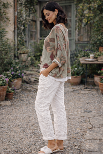 Floral Embroidered Sequin Stretch Pants