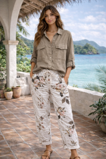 Linen Sequin Button-down Top