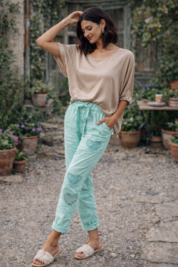 Heart Embroidery Stretch Pant