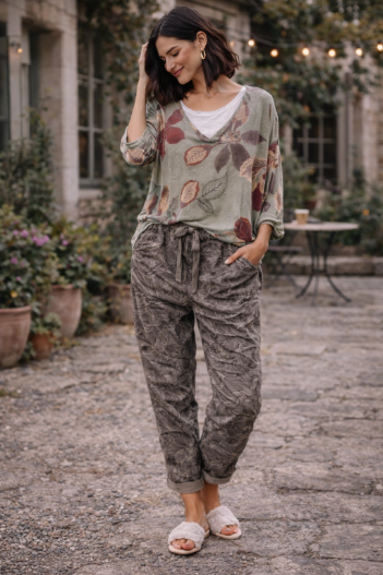 Abstract Botanical Print Stretch Pants