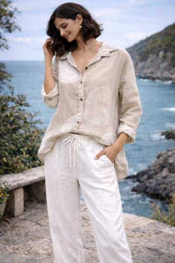 Dot Print Linen Duster