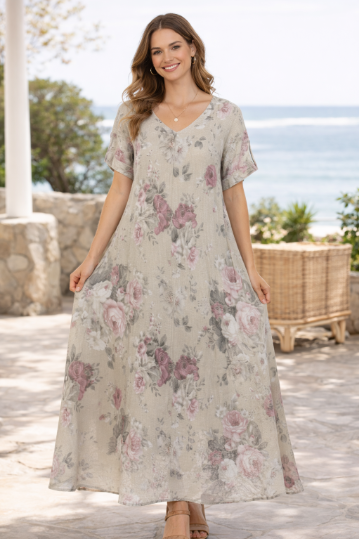 Linen Floral Dress