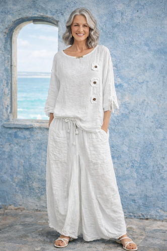 Linen 3-Button Top