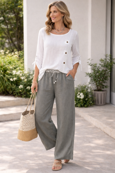 Silver-Lined Linen Pant