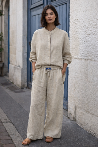 Scallop Edge Linen Pant