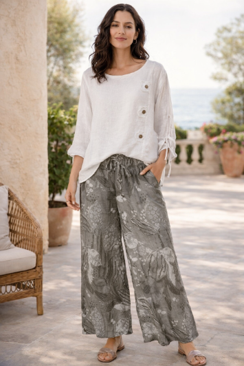 Abstract Floral Linen Pant