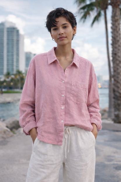 Linen Button-down Pocket Top