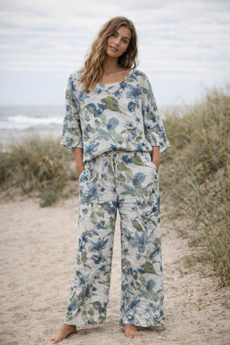 Coastal Floral Wide-Leg Pant
