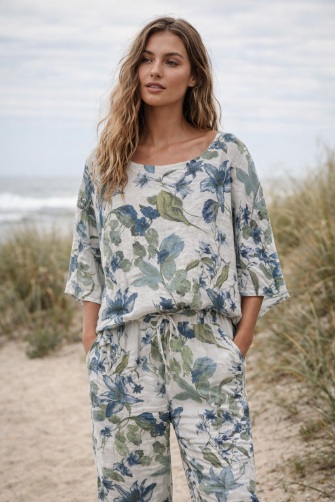 Coastal Floral Wide-Leg Pant