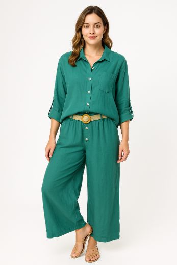Linen Wide Leg Pant With Belt