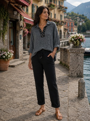 Sequin Collar V-Neck Top