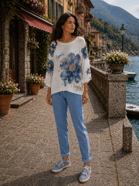 Blue Blossom Mesh Top