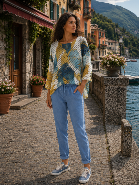 Mediterranean Chevron Mesh Top