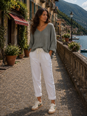 Ribbed V-Neck Sweater Top