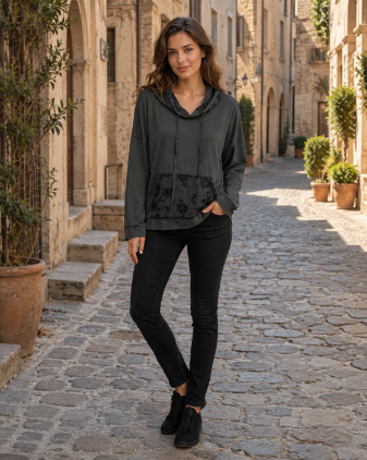 Printed Pocket Hooded Top