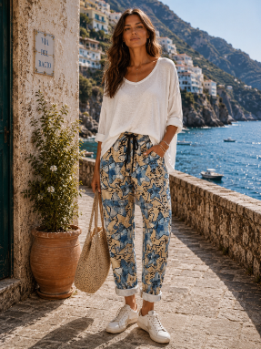 Denim Star Print Jogger Pants